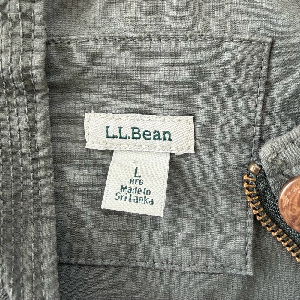 LL Bean Jacket Womens SZ L GrayGreen Utility Ripstop Field Chore FullZip Pockets - Picture 5 of 9